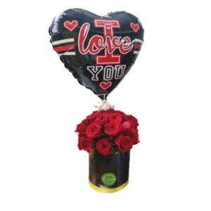 Caja de rosas con globo