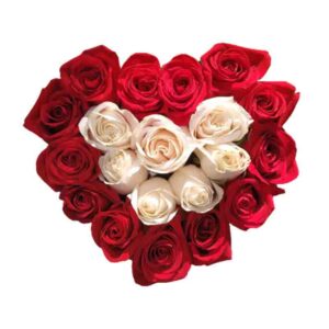Corazon de rosas rojas y rosas blancas