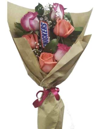 Ramillete de 6 rosas y chocolate