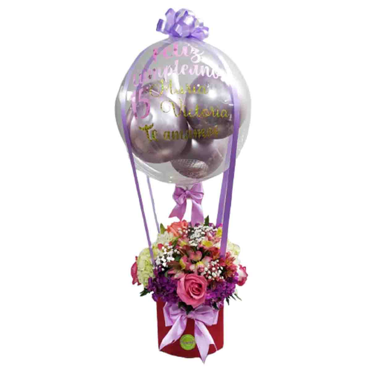 Caja de flores con globo aerostarico
