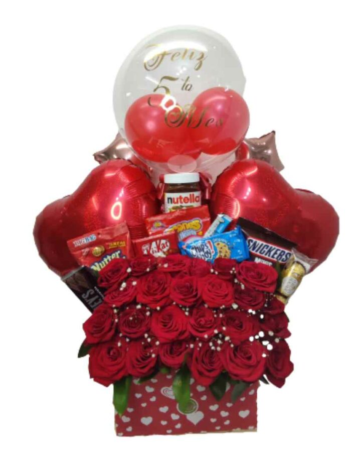 Arreglo de rosas Globos y Chocolates Grande