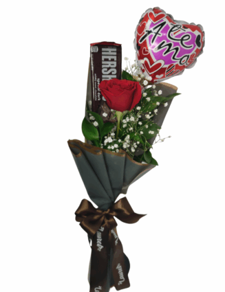 Ramo de una rosa chocolate y globo