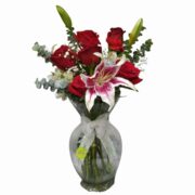 Arreglo de Rosas y Lirios en Florero