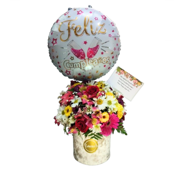 Caja de Flores con Globo