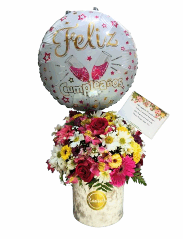 Caja de Flores con Globo