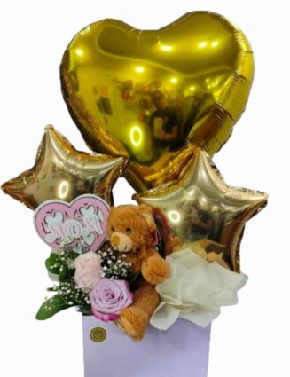 Regalo de rosas y peluche dia de las madres